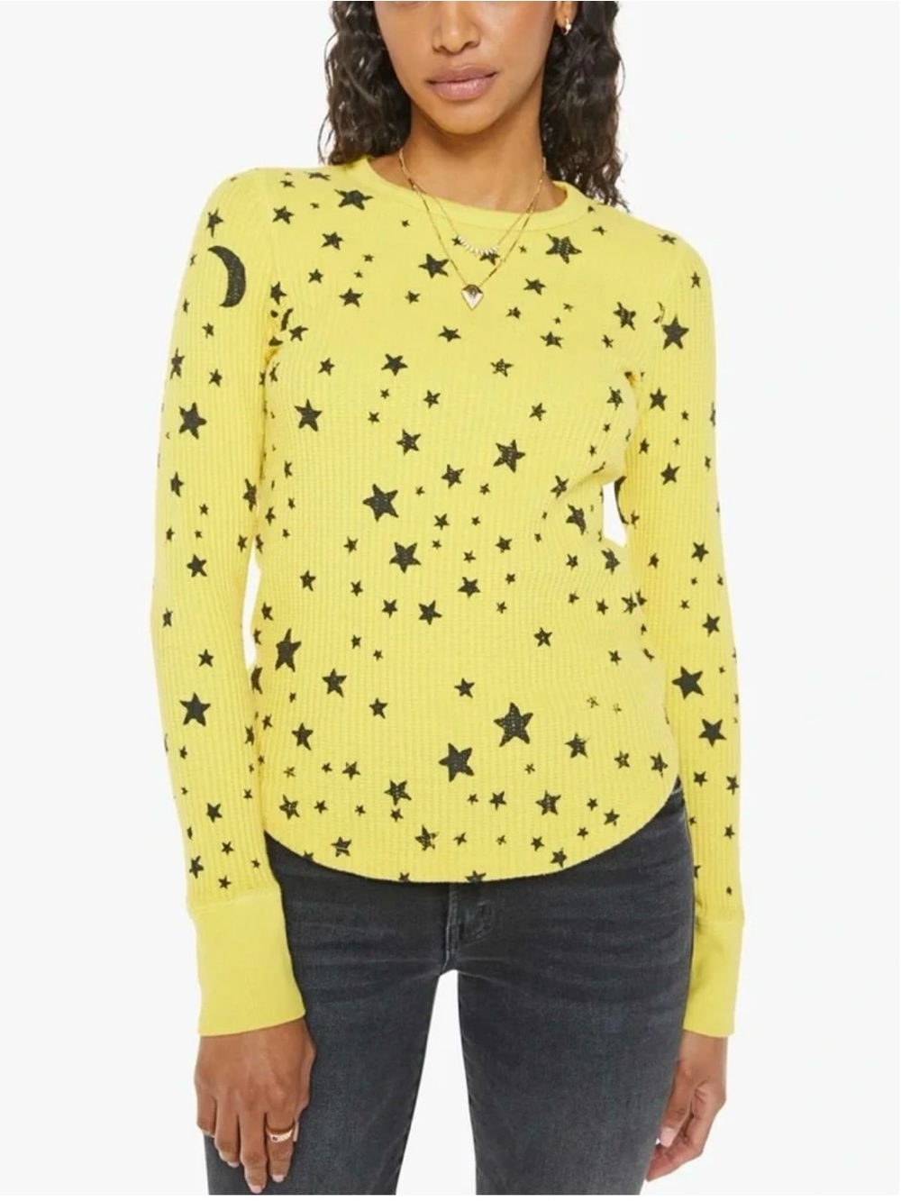 MOTHER Yellow Star & Moon Print Long Sleeve Tee